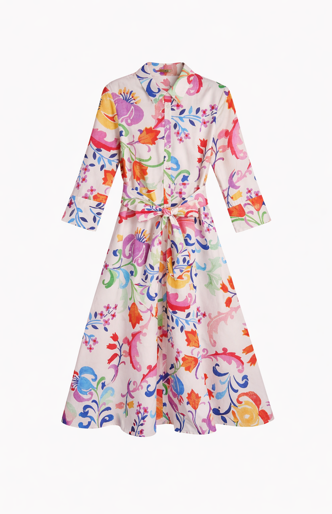 EVORA® Printed quilted twill long dress