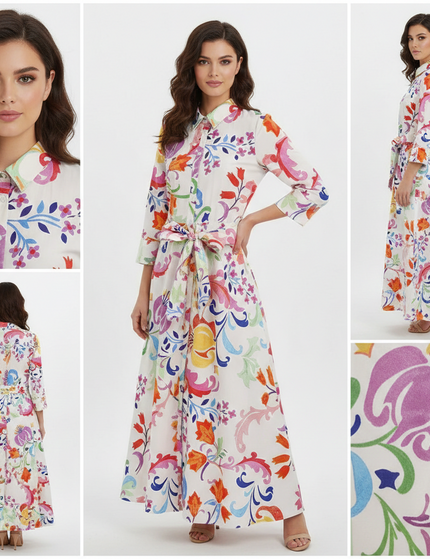 EVORA® Printed quilted twill long dress