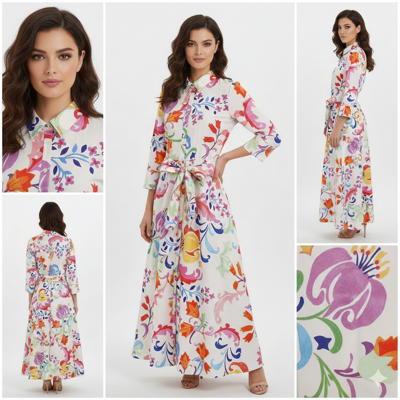 EVORA® Printed quilted twill long dress