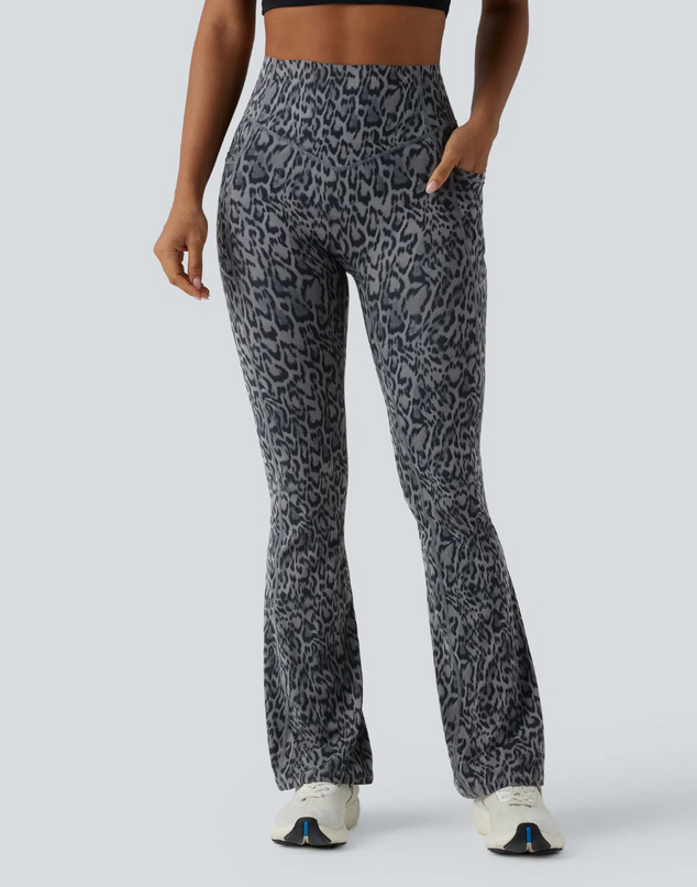 EVORA® Extended Wide Leg Leopard Yoga Pants