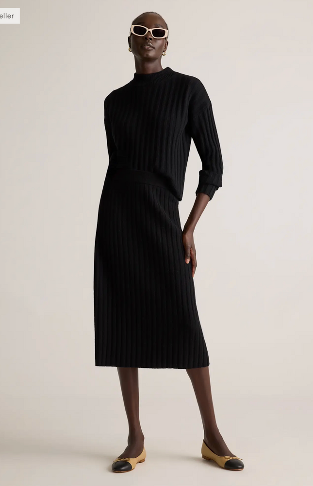 EVORA® Mongolian Cashmere Fitted Midi Skirt