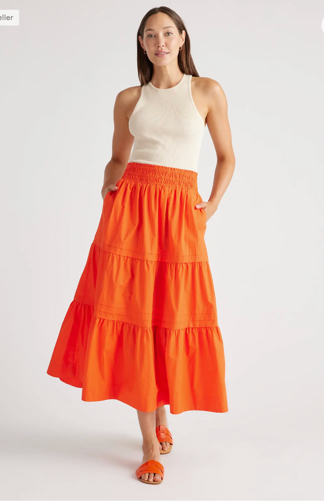 EVORA® Poplin Tiered Maxi Skirt