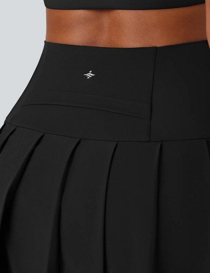 EVORA® High Waisted Pleated 2-in-1 Contrast Mesh Quick Dry Dance Stirrup Skirted Leggings with Pockets