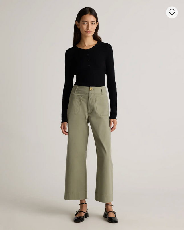 EVORA® Stretch Cotton Chino Cropped Wide Leg Pants