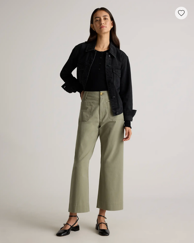 EVORA® Stretch Cotton Chino Cropped Wide Leg Pants