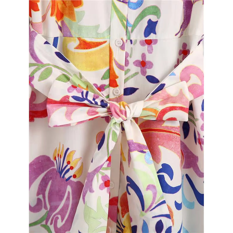 2025 New Faion Long Sve Floral Print Midi Dr Women'S Casual Polyester Fabric Basic Sle Single Piece Spring Summer